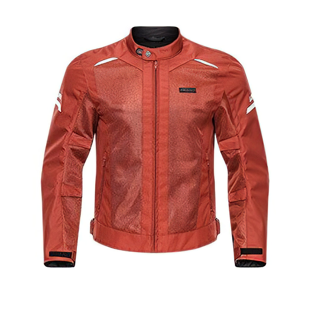 Men's windproof motorcycle jacket in red with UV protection and shockproof features for stylish comfort.