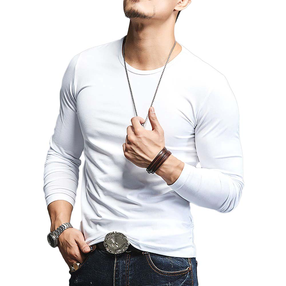 Men's long sleeve white shirt with stylish accessories for a casual look.