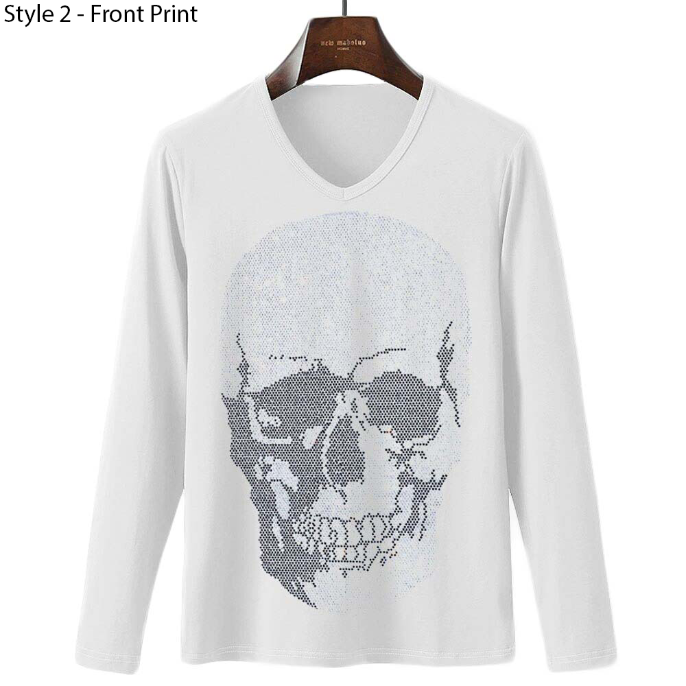 Men's long sleeve skeleton sweatshirt with rhinestone skull print, perfect for a casual rock style look.