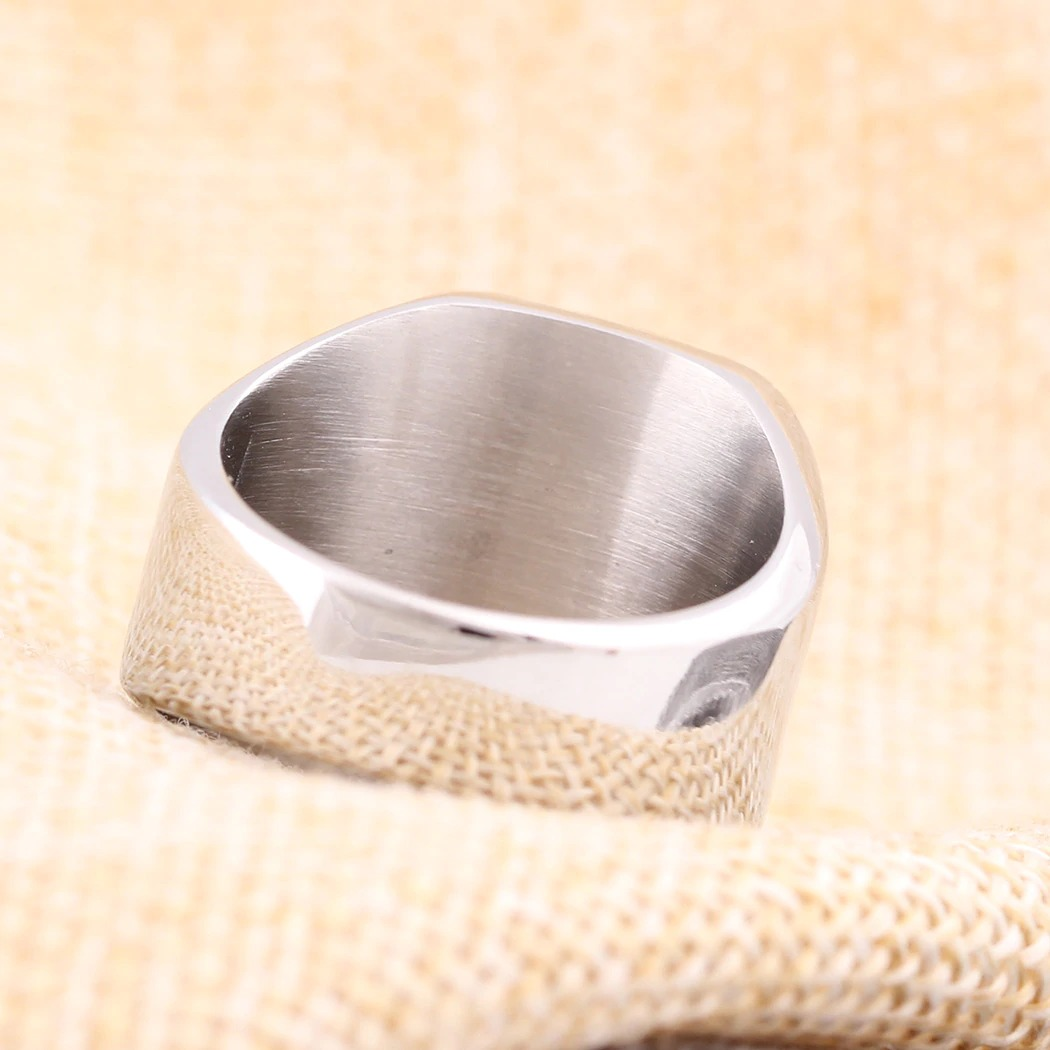Stylish stainless steel masonic signet ring with a geometric shape, perfect for punk jewelry lovers.
