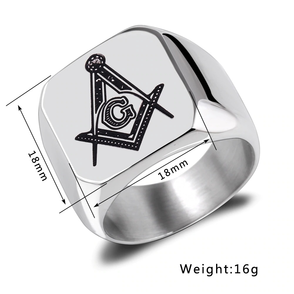 Unisex stainless steel masonic signet ring with geometric design, perfect for punk jewelry lovers.