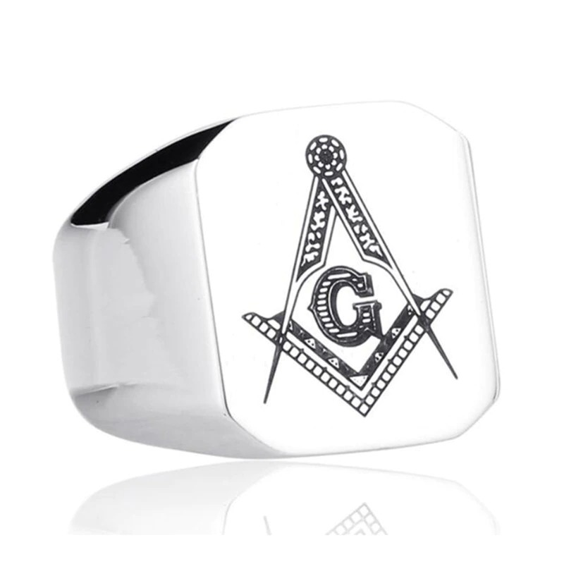 Unisex stainless steel Masonic signet ring with geometric design, perfect for punk style enthusiasts.