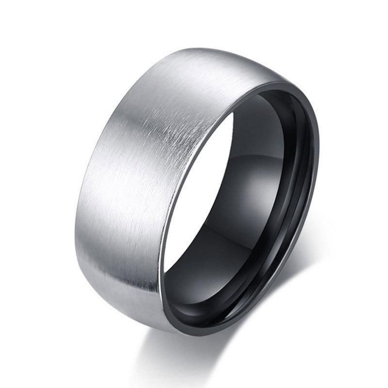 Matte stainless steel ring with polished black inner, perfect alternative jewelry for men and women.
