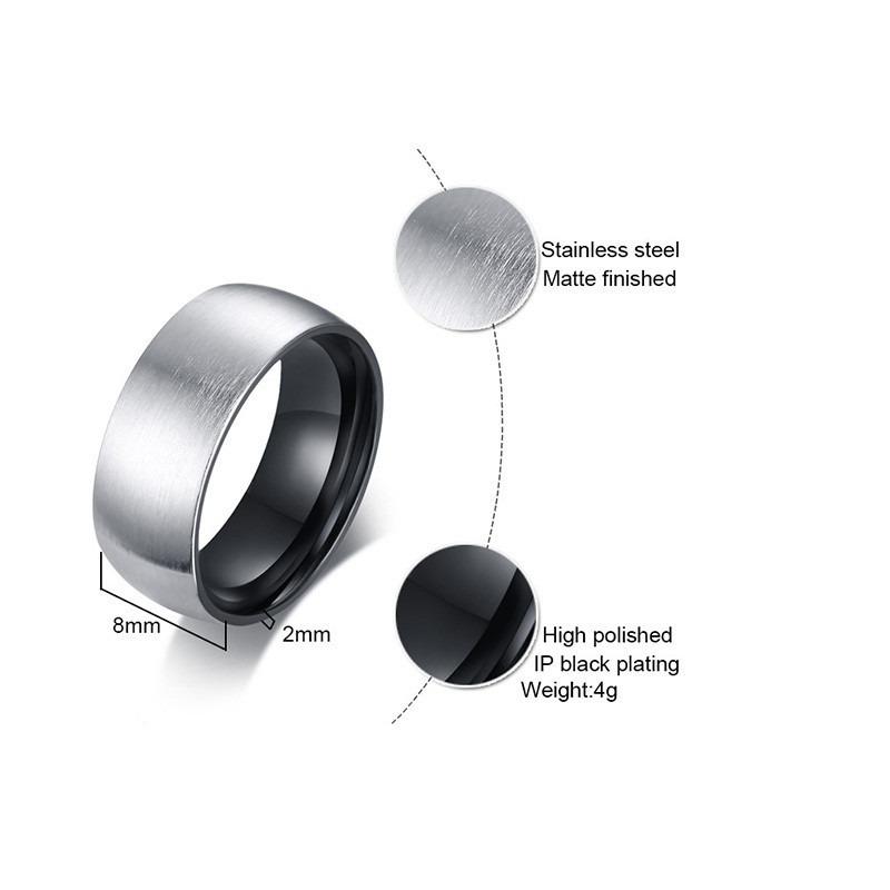 Matte Surface  Stainless Steel Ring with Black Inner / Men & Women Alternative Jewelry - HARD'N'HEAVY