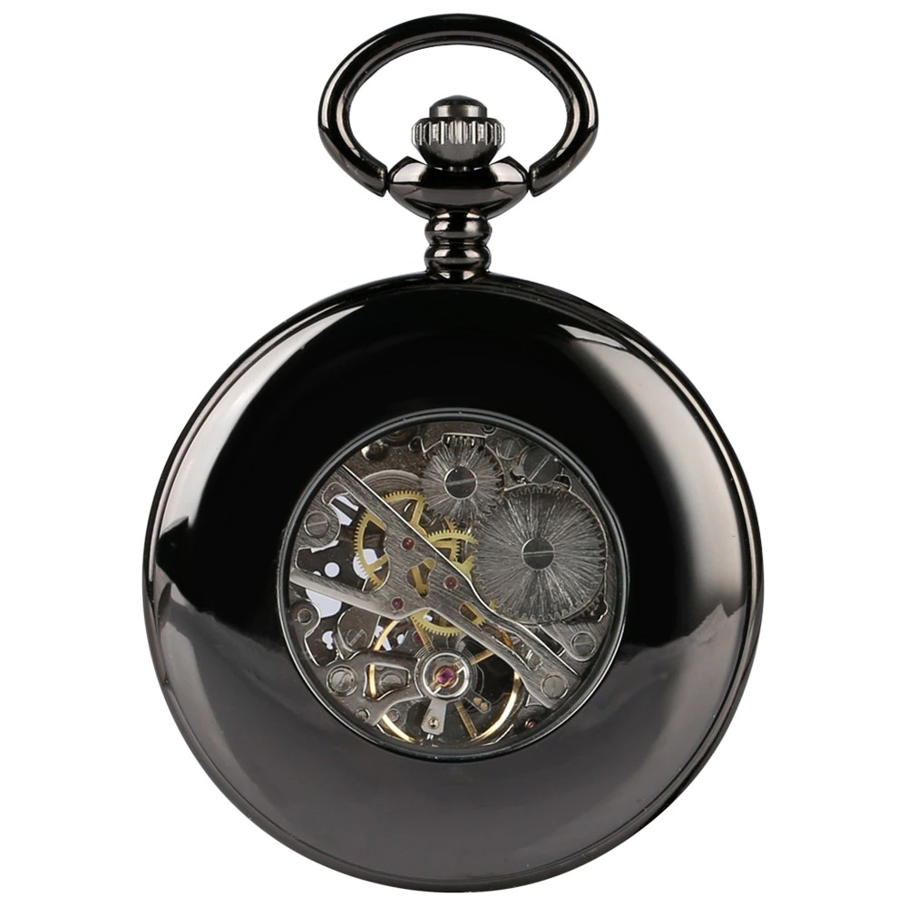 Mechanical Black Hand Pocket with engraving Wing Half Hunter / Antique Watches with Chain - HARD'N'HEAVY