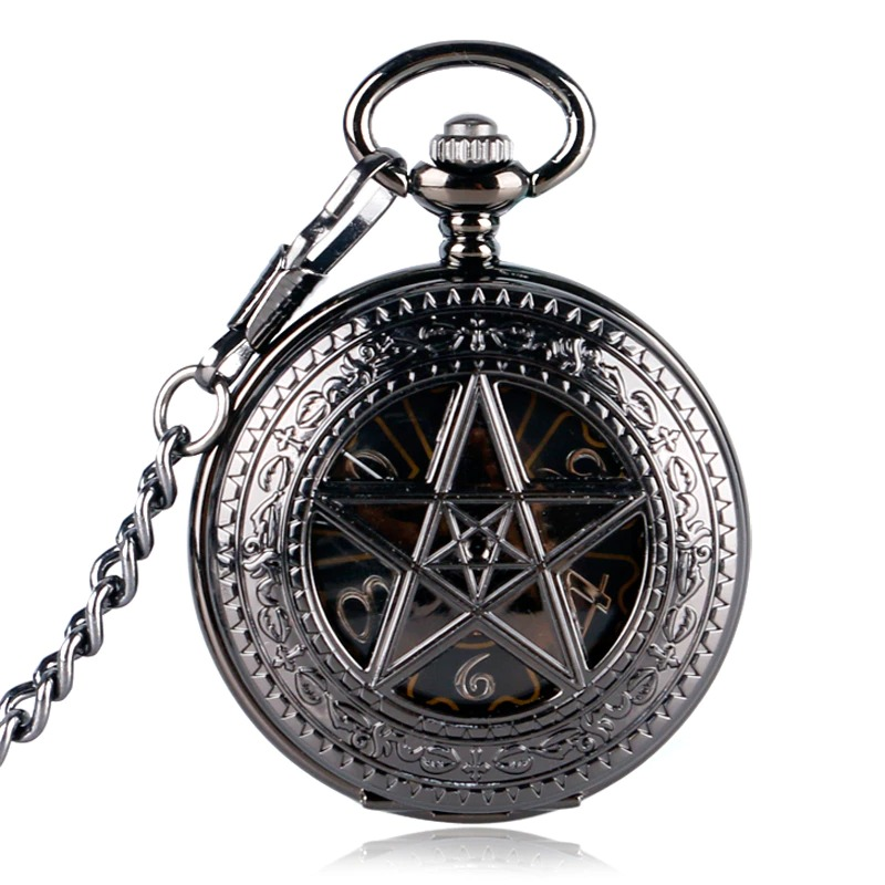 Mechanical Black Pocket Watches with Pentagram / Alternative Fashion Accessories - HARD'N'HEAVY