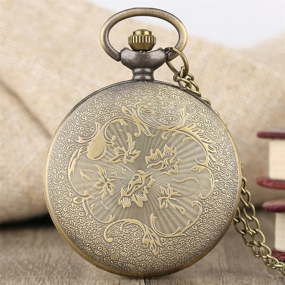 Mechanical Bronze Pocket Watch with The Lions / Antique Male Watches with Chain - HARD'N'HEAVY
