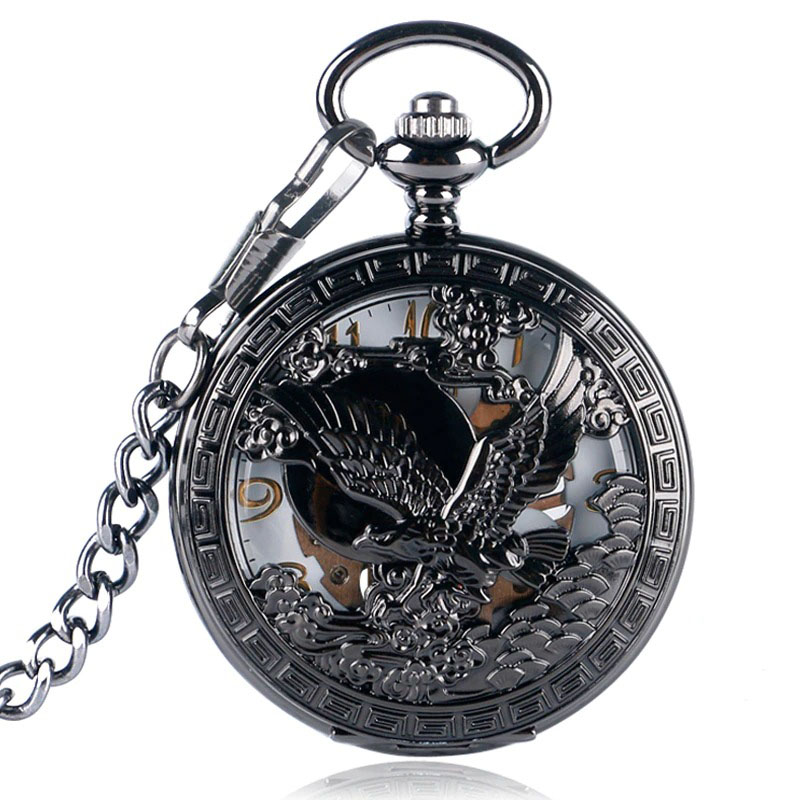 Stylish mechanical pocket watch featuring a flying eagle design, perfect gift for men and women.