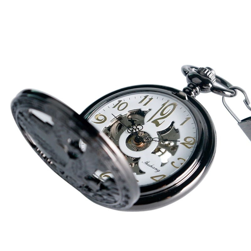 Mechanical pocket watch with flying eagle design, elegant craftsmanship, perfect fashion accessory for men and women.