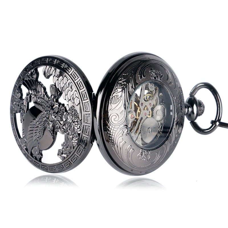Mechanical pocket watch with flying eagle design, showcasing intricate details and luxurious finish, perfect accessory for all.