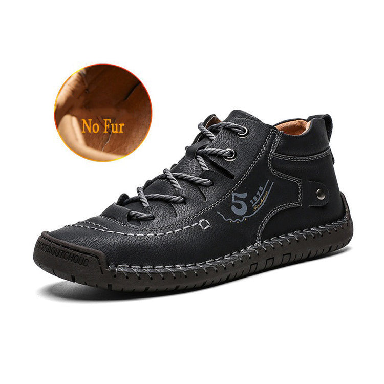 Men's ankle boots in black split leather with no fur, ideal for winter comfort and style.