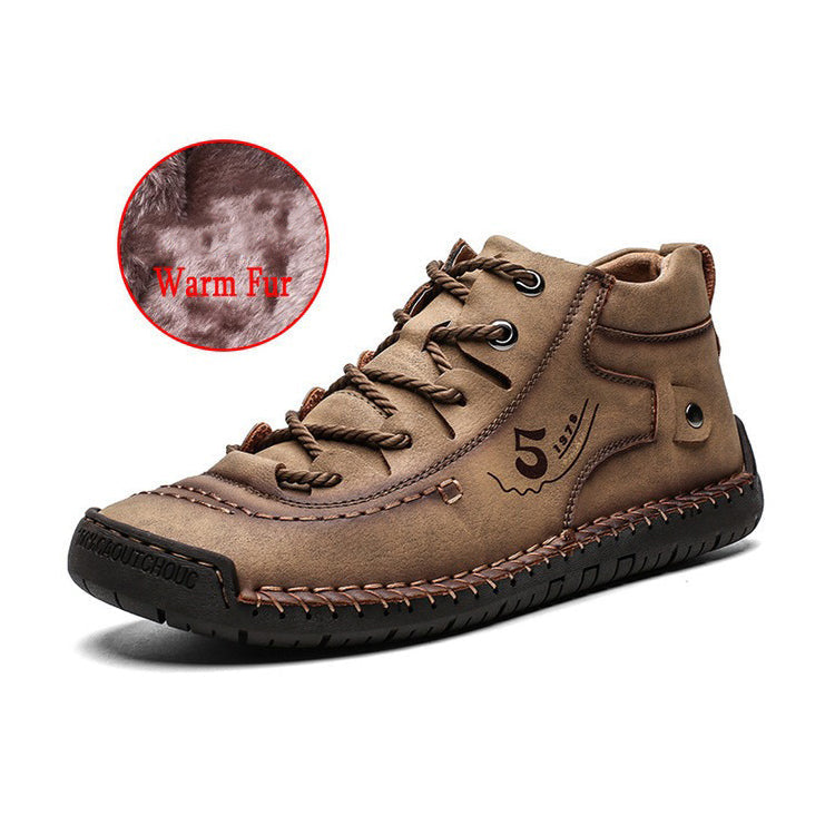 Men Ankle Comfortable Boots Split Leather / Thick Plush Warm Rocker Shoes / Rave Outfits - HARD'N'HEAVY