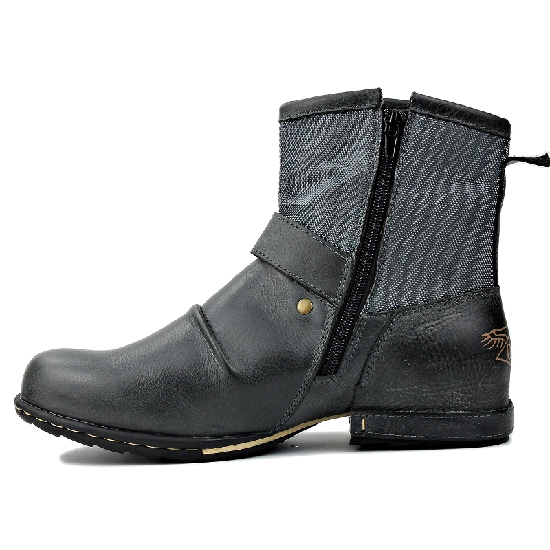 Stylish men's casual boots made of genuine leather with mesh, featuring a unique zip design and rock-inspired accents.