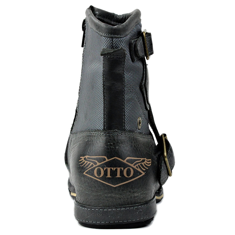 Stylish men's leather boots in rock style with exciting straps and unique back design, perfect for casual wear.