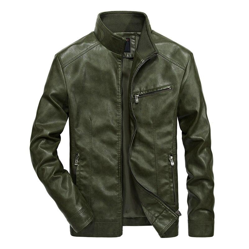 Men's casual green leather motorcycle jacket featuring zippers and a modern design, ideal for rock-inspired outfits.