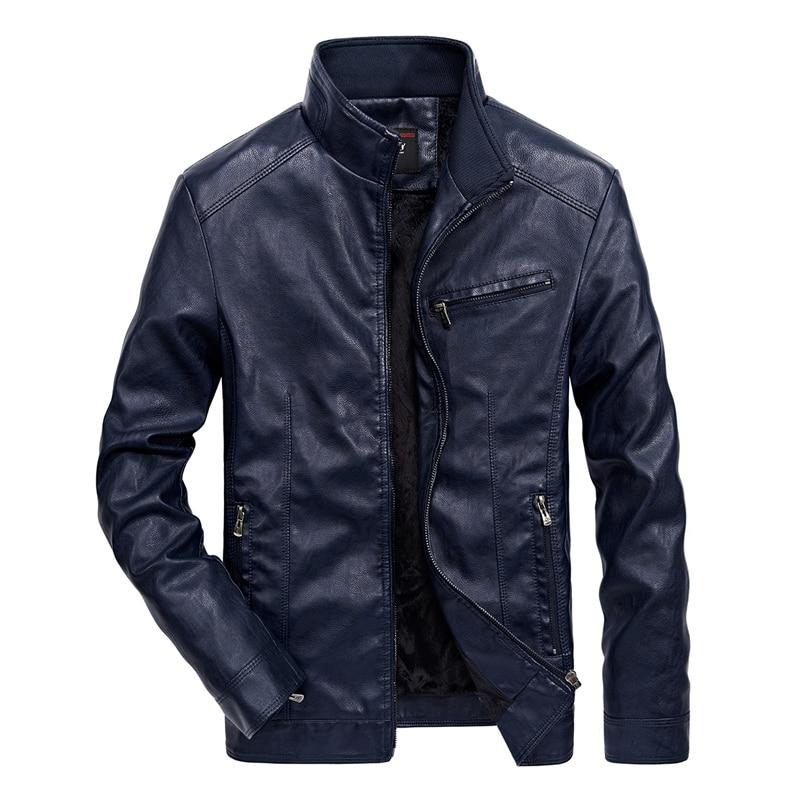 Men's casual motorcycle jacket in navy imitation leather with zippers and stylish design, perfect for rock outfits.