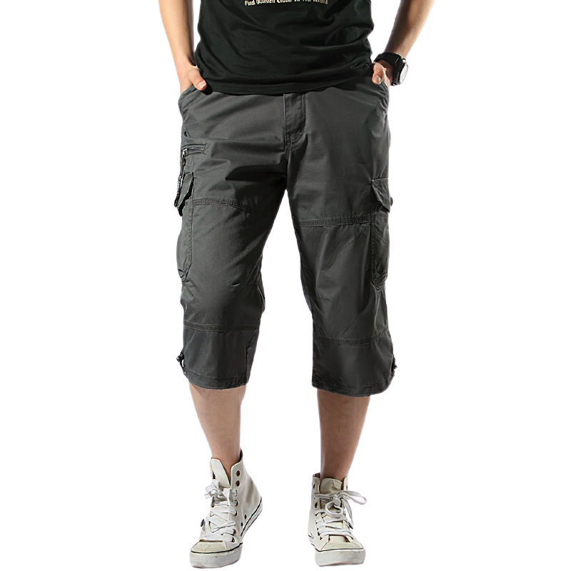 Men's cotton capri shorts in military camouflage with multi pockets, perfect for casual style and outdoor wear.
