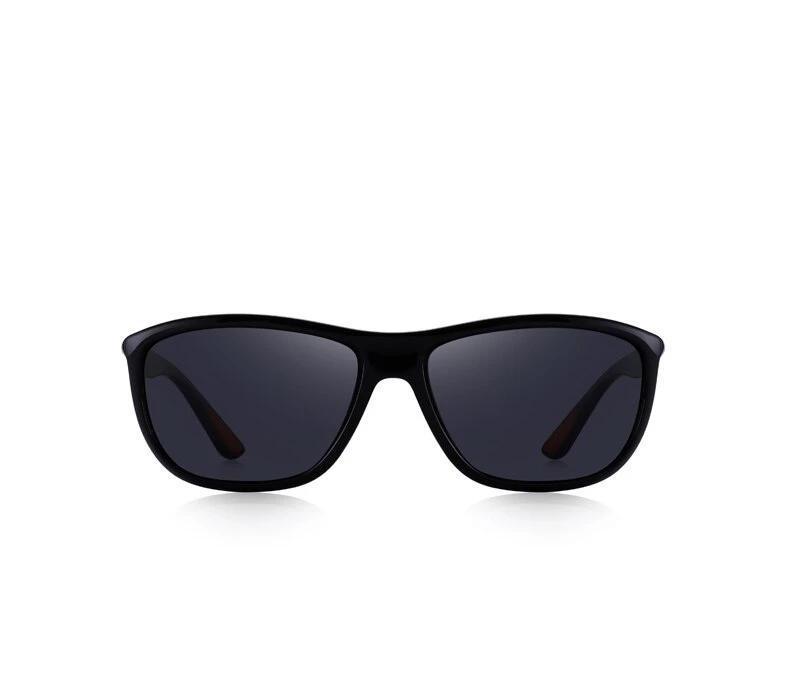 Men's HD polarized sunglasses with black frames and dark lenses, perfect for sports fishing and UV400 protection.