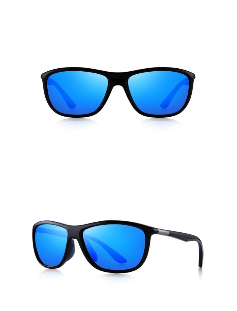 Men's HD polarized sunglasses with blue mirrored lenses for UV400 protection, ideal for sports and fishing activities.