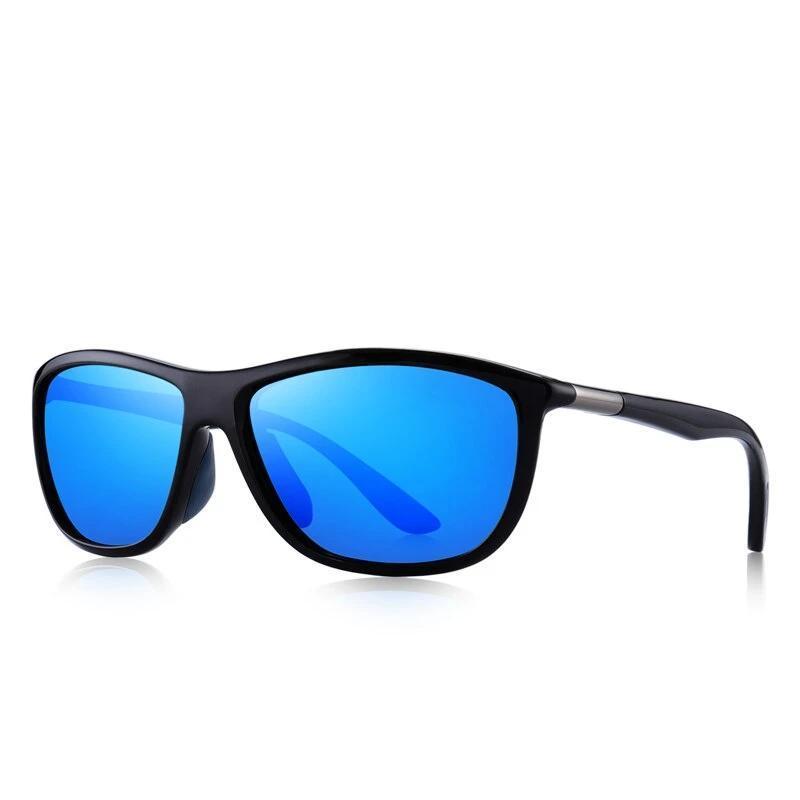 Men's HD polarized sunglasses with blue mirrored lenses for optimal UV400 protection, perfect for fishing and sports.