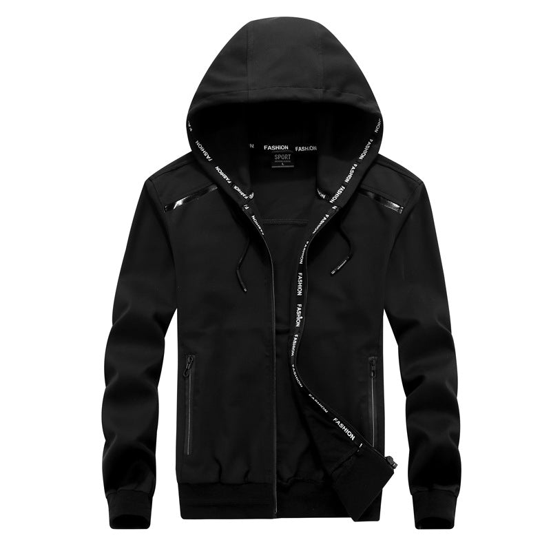 Men's black cotton zipper hoodie with stylish pockets and 'fashion' signature, perfect for rocker or rave outfits.