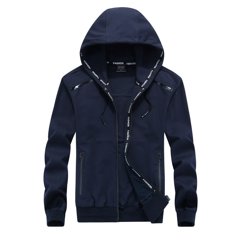 Navy blue cotton zipper hoodie with pockets for a stylish rocker look, perfect for gothic and rave outfits.