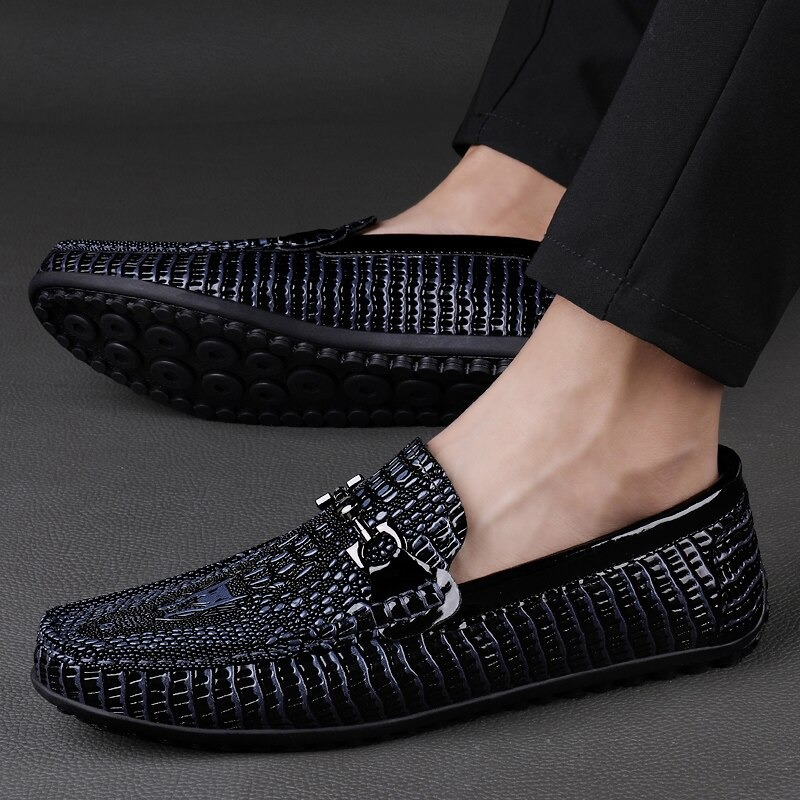 Men Leather Loafers / Slip On Breathable Alternative Fashion Flat Footwear / Black gothic Shoes - HARD'N'HEAVY