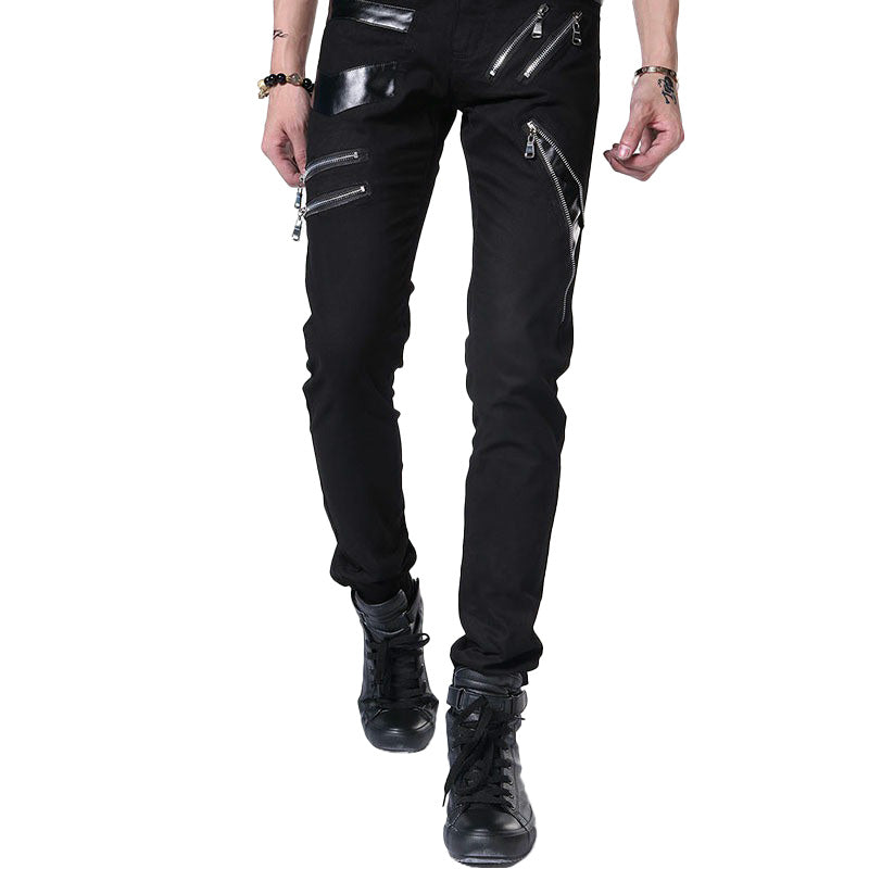 Men Rock Jeans With Chain Patchwork / Punk Gothic Stage Performance / Aesthetic Clothing - HARD'N'HEAVY