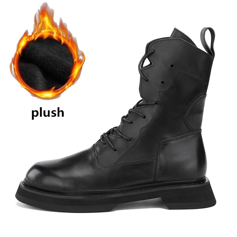 Men's Basic Lace-up Black Leather Ankle Boots / Comfort Round Toe Motorcycle Shoes