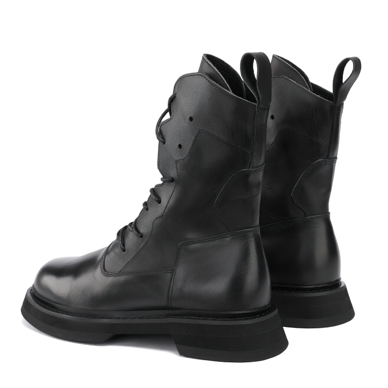 Men's Basic Lace-up Black Leather Ankle Boots / Comfort Round Toe Motorcycle Shoes