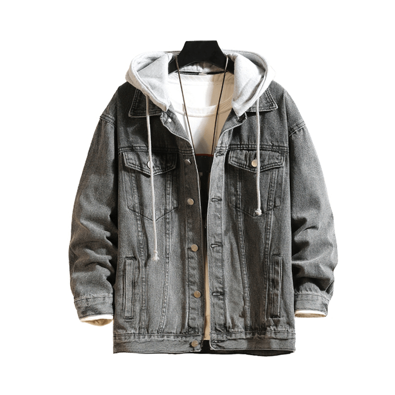 Men's Denim Jacket with Detachable Hood / Solid Color Classic Jean Jackets / Cool Streetwear for Men