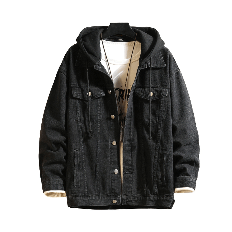 Men's Denim Jacket with Detachable Hood / Solid Color Classic Jean Jackets / Cool Streetwear for Men