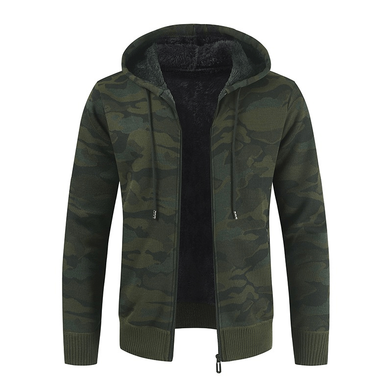 Men's Fleece Hooded Cardigan Sweater / Fashion Camouflage Thick Warm Knitting Sweater