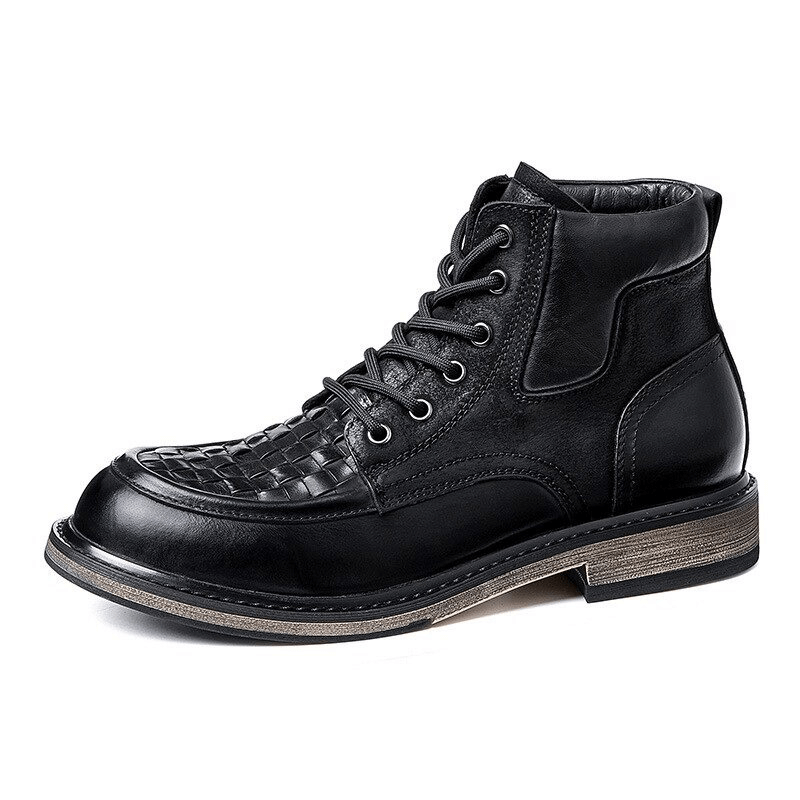 Men's Genuine Leather Lace-up Woven Ankle Boots / Elegant Comfortable Dress Shoes