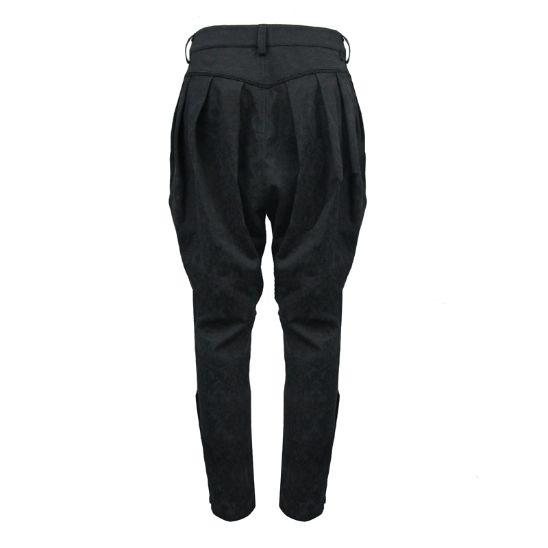 Men's gothic baggy black trousers with delicate pattern, featuring a loose cut and tapered design for ultimate comfort.