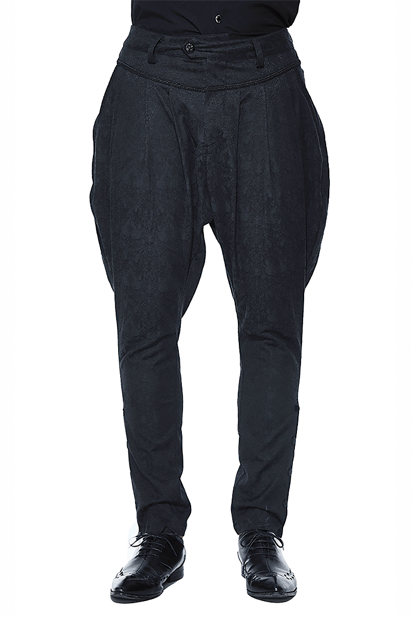 Men's black baggy trousers with delicate gothic pattern, perfect for a stylish gothic wardrobe.