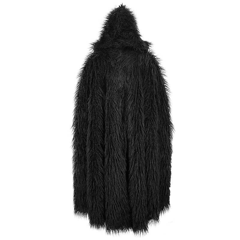 Men's Gothic long cloak with hood, featuring warm faux fur inserts for a stylish, dark look.