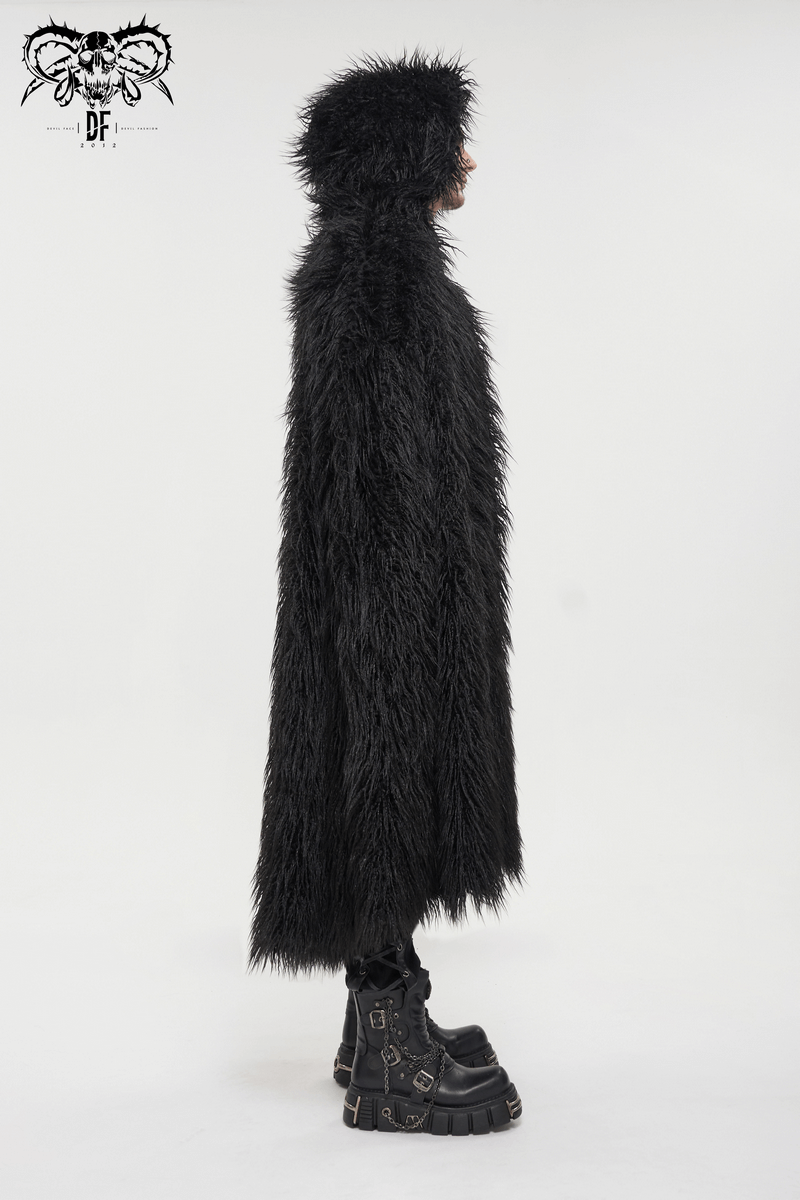Men's Gothic Long Cloak with Hooded / Dark Male Warm Faux Fur Buckle Coat