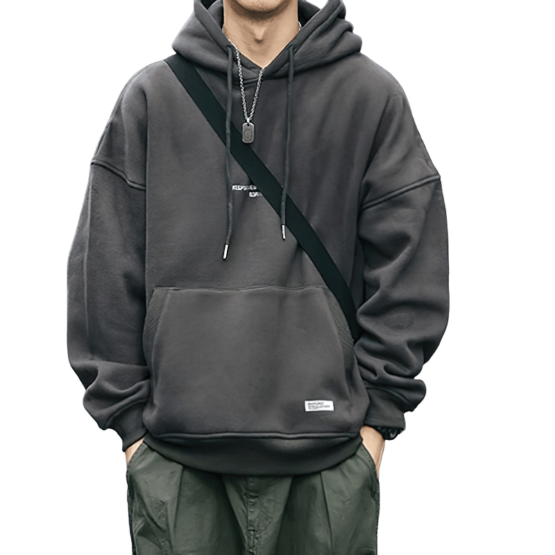 Men's alternative style fleece hoodie with drawstring, featuring a loose fit and front pocket for comfort.