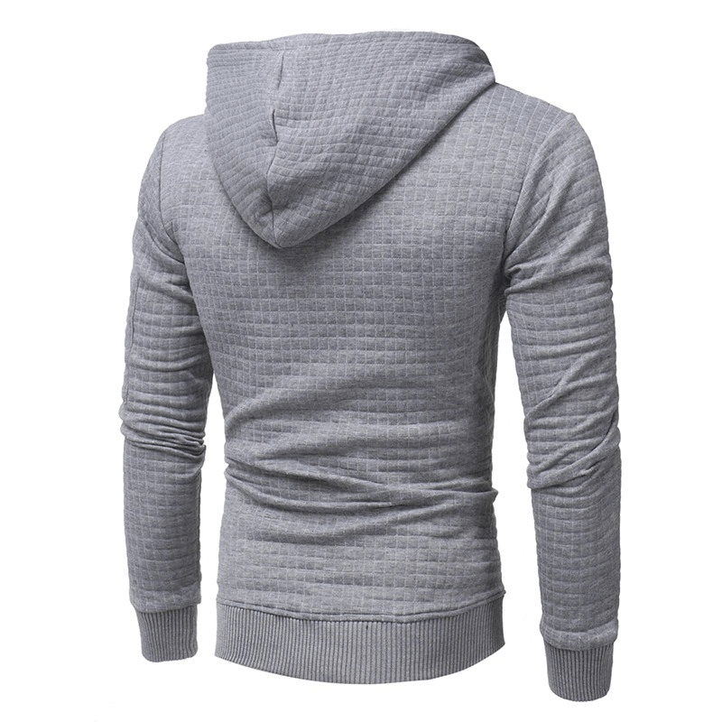 Men's long sleeve hoodie in gray, featuring a modern cut and textured design for casual aesthetic outfits.