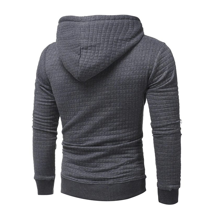 Men's long sleeve hoodie in dark gray with textured fabric, showcasing a stylish back view for casual outfits.