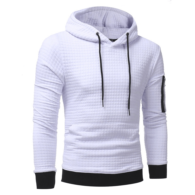 Men's long sleeve white hoodie with modern cut and stylish design, perfect for casual outfits.