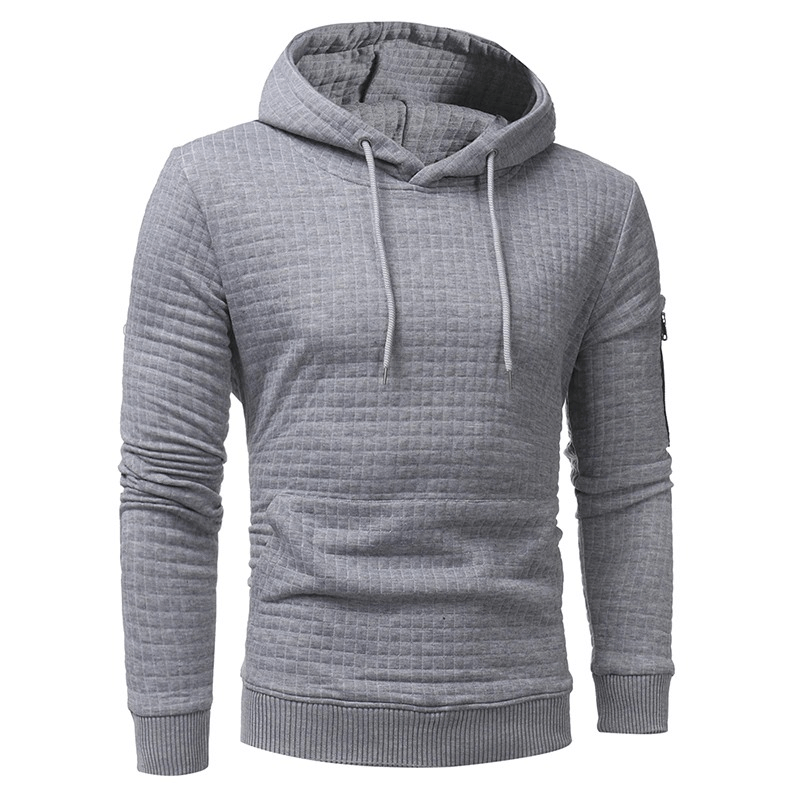 Men's gray long sleeve hoodie with textured fabric, perfect for casual aesthetic outfits.