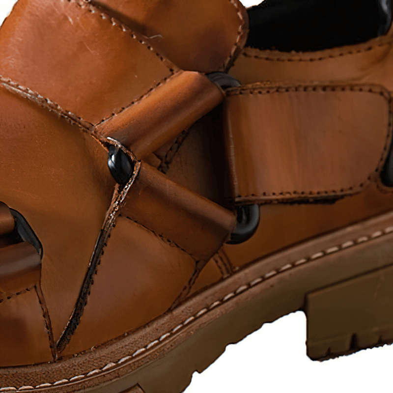Close-up of men's luxury genuine leather punk rock shoes with a rubber platform for comfort.