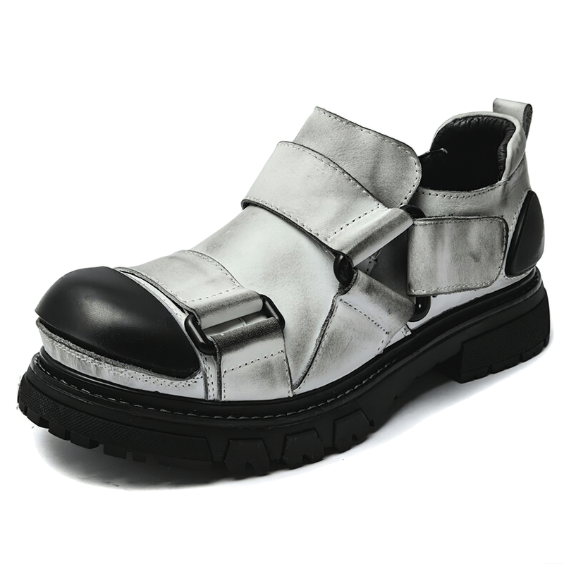 Men's punk rock genuine leather shoes with non-slip rubber platform for comfort and style.