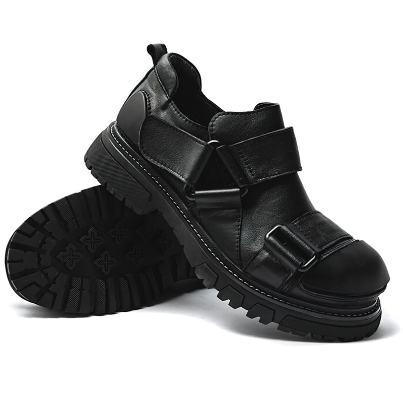 Men's luxury genuine leather punk rock shoes with non-slip rubber platform for style and comfort.