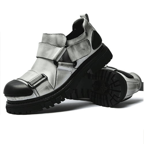 Zapatos de cuero genuino de lujo para hombre/zapatos punk rock con plataforma de goma antideslizante