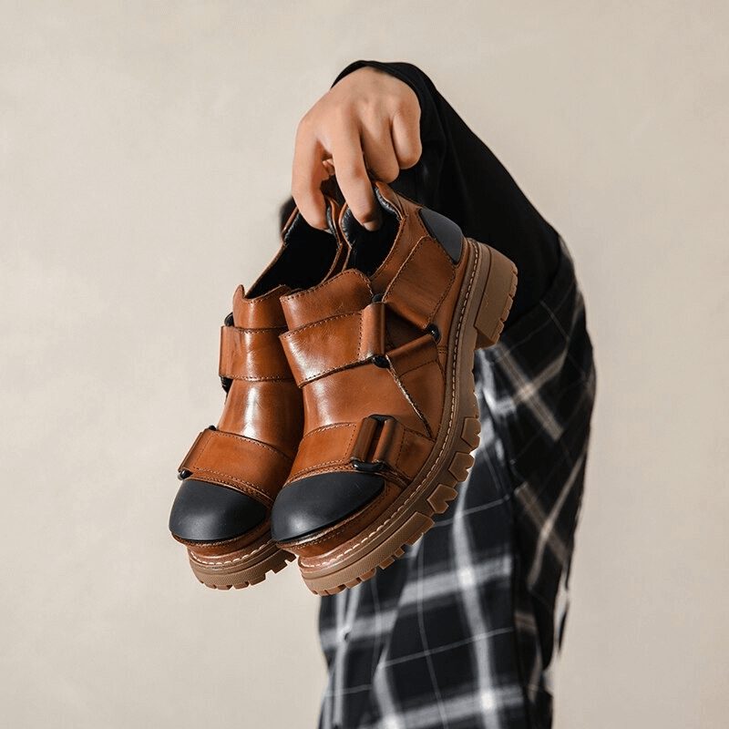 Men's punk rock luxury genuine leather shoes with rubber platform, stylish and comfortable for everyday wear.