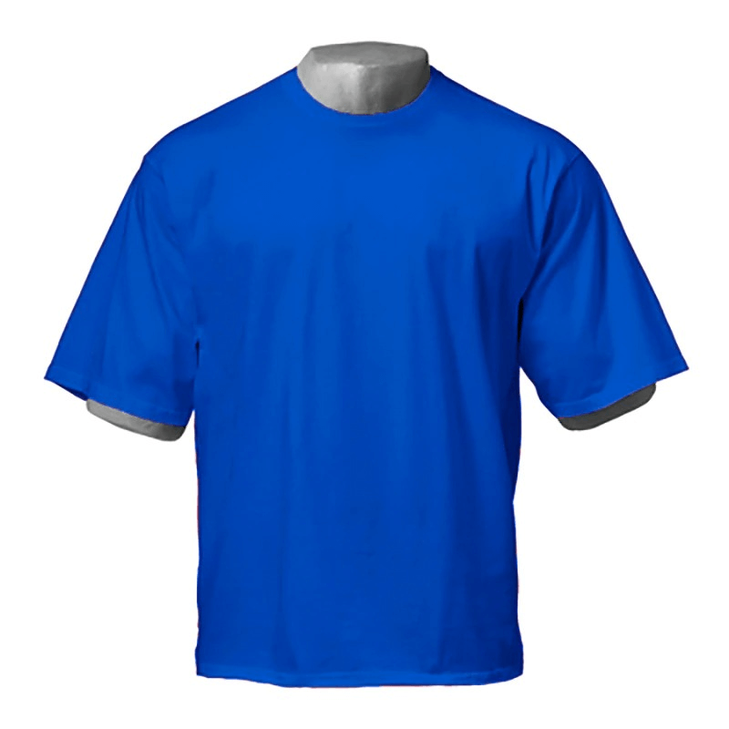 Men's oversized blue short sleeve t-shirt with dropped shoulder, perfect for casual wear and fitness activities.