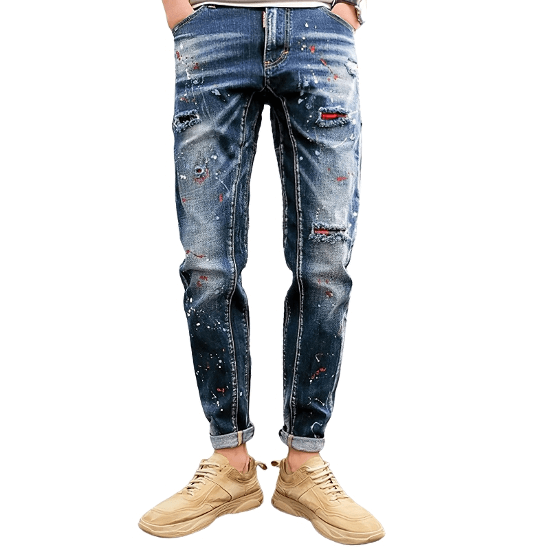 Men's Stylish Zipper Denim Pants / Alternative Style Ripped Jeans / Comfortable Male Clothing